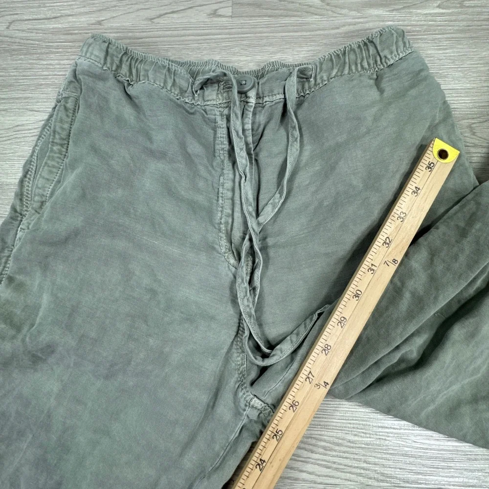 Zara Womens Pants Linen Cotton Blend Jogger Sage Green Medium Elastic Drawstring